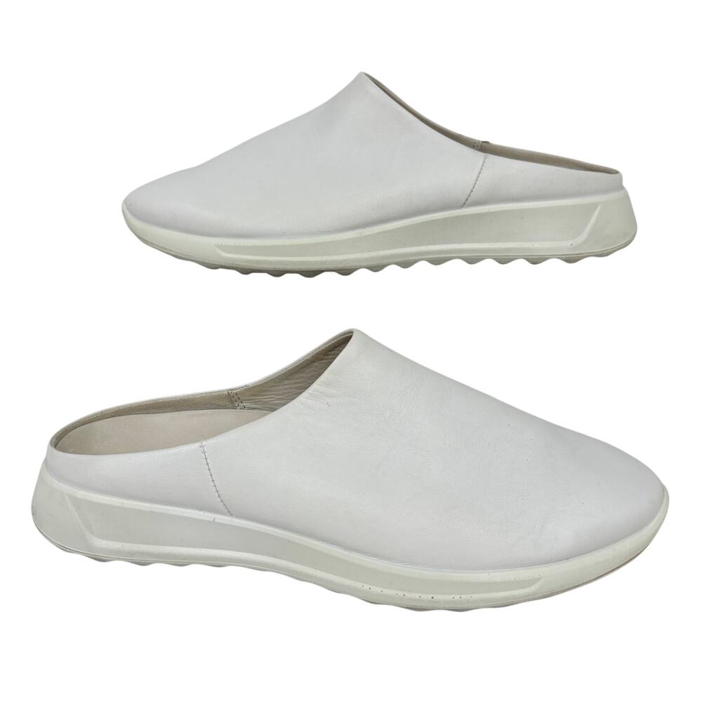 ECCO Mule Womens Size‎ 9 White Leather Slip On Flexure Runner Comfort Shoe